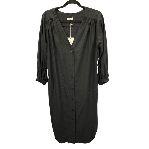 NWT Ozma Mal Pais Black Shirt Dress XS 100% Silk Noil Midi Minimalistic - Picture 3 of 13